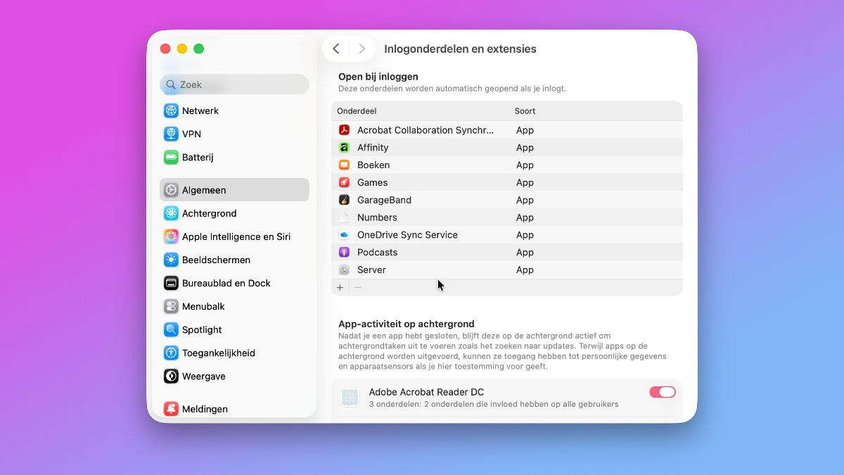 Instellingen voor inlogonderdelen en extensies