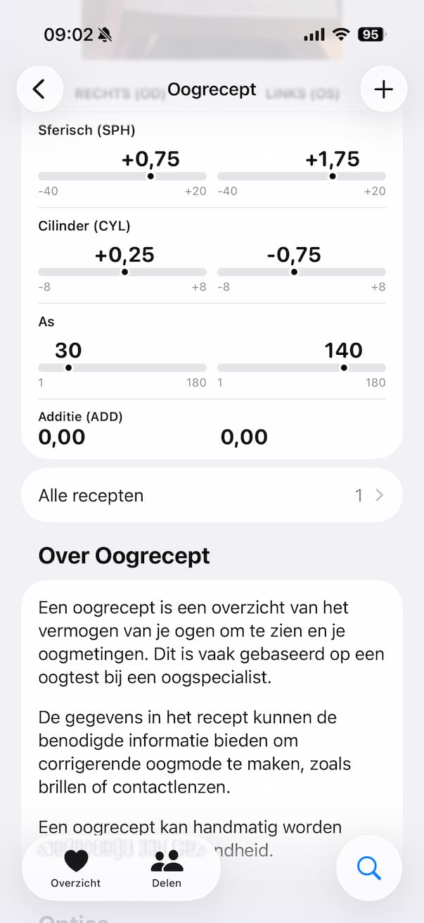 Oogrecept invoeren op de iPhone