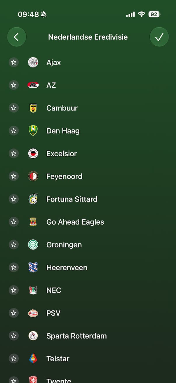 Kies je favoriete teams