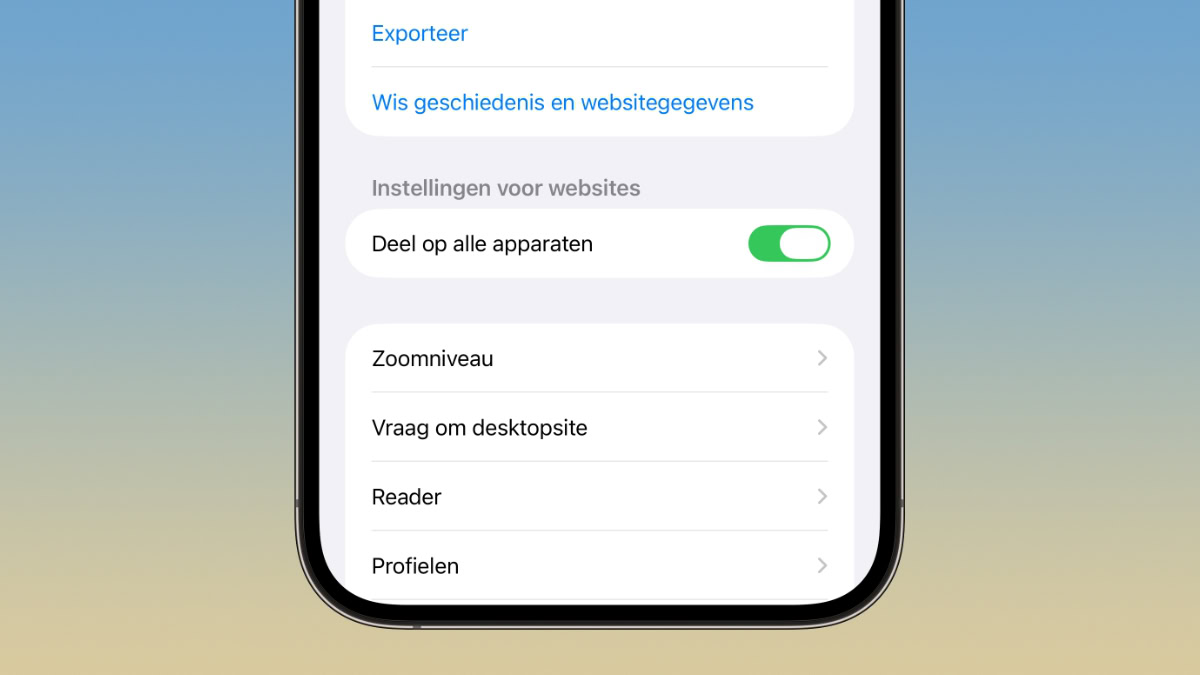 iPhone met functie voor cache legen Safari