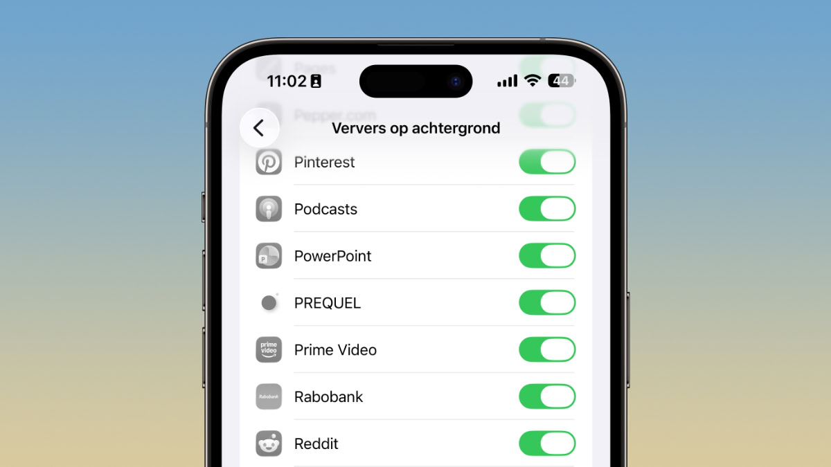 iPhone met schakelaars voor achtergrondverversing