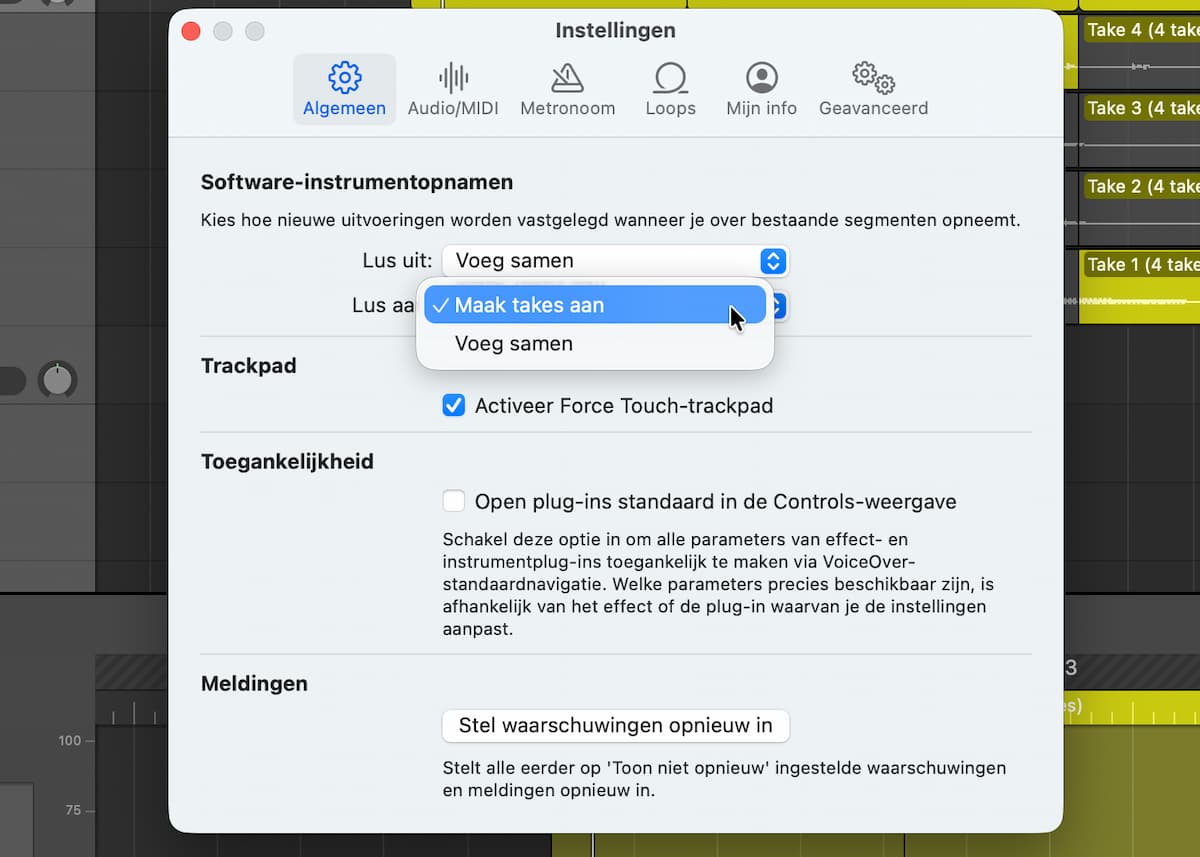 Instructiefoto: Software-instrument multitakes