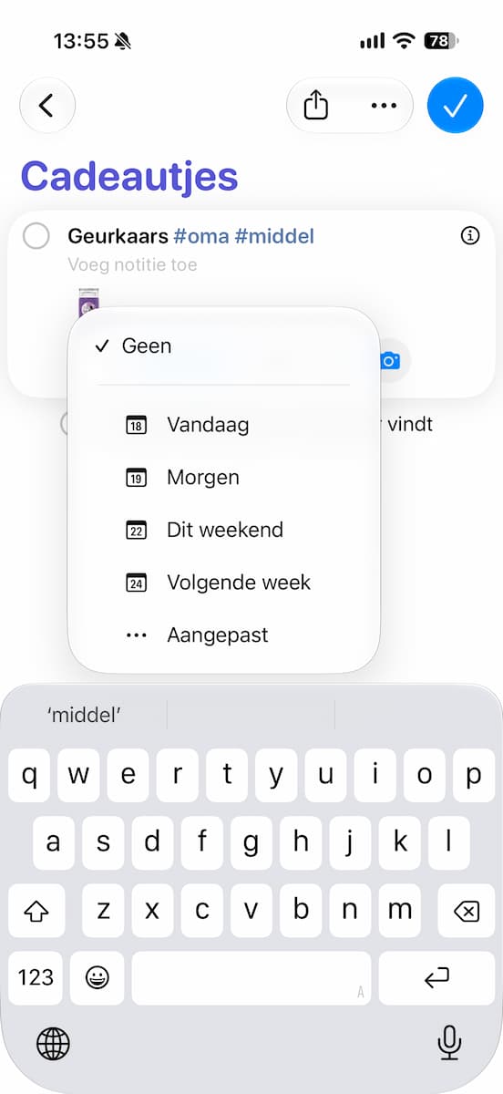 Instructiefoto: Herinnering op een datum