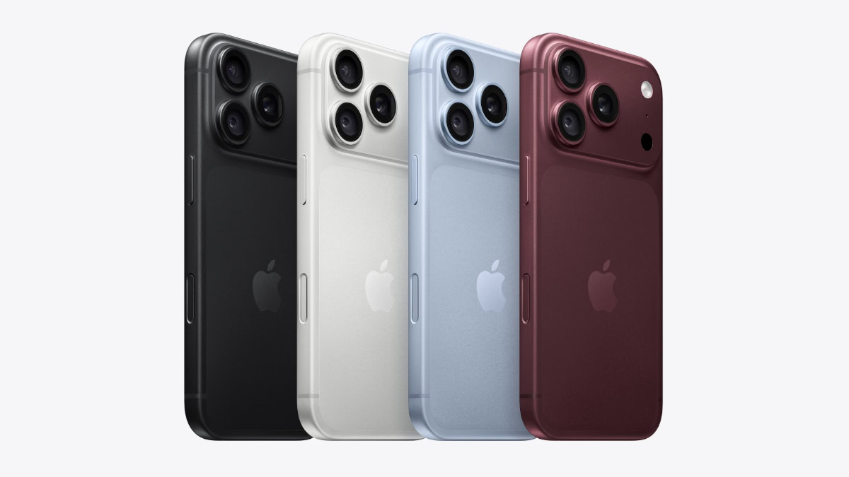 iPhone 18 Pro in vier kleuren naast elkaar