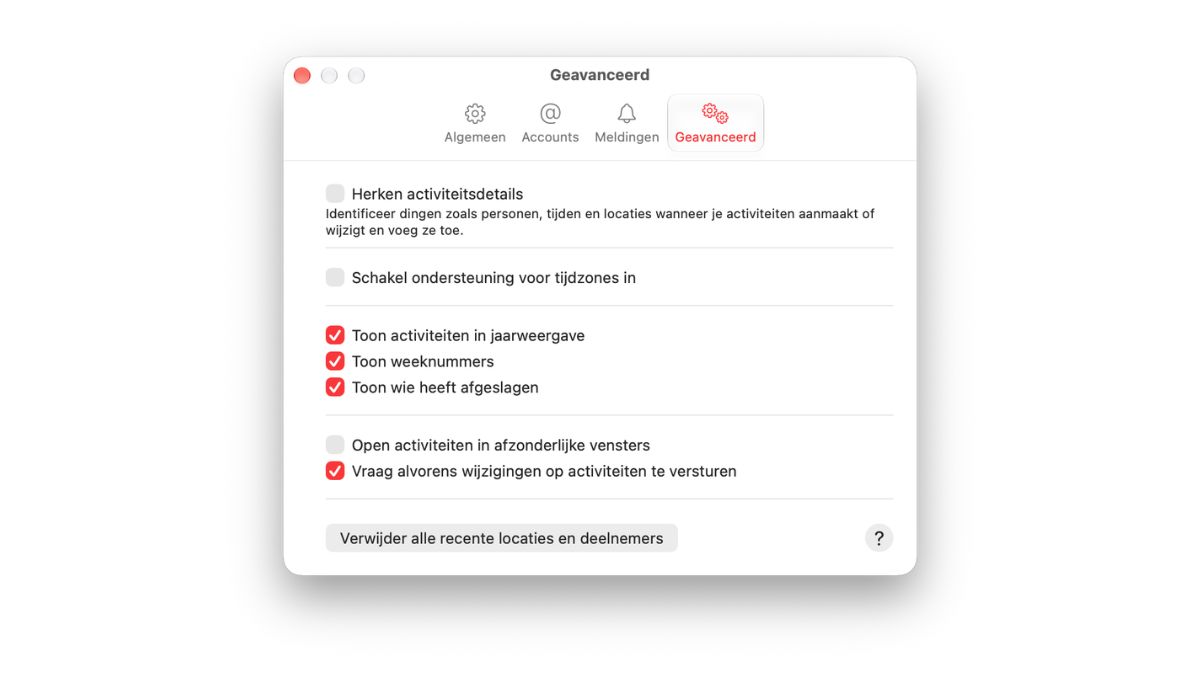 Herken activiteitdetails uitzetten