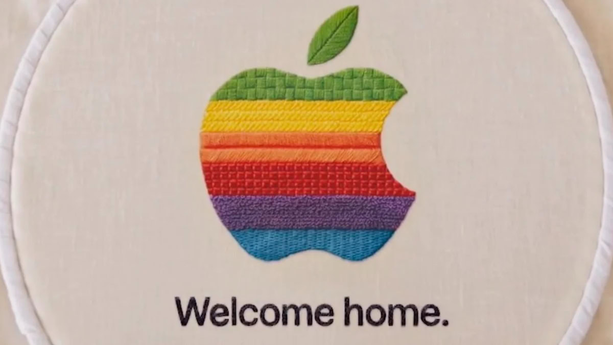 Borduursel met Apple-logo en 'Welcome home'