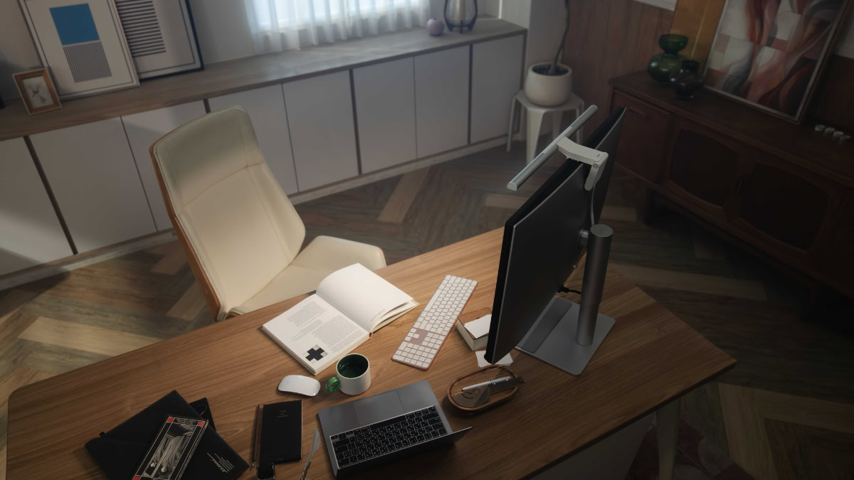 Monitor en ScreenBar Pro van BenQ op bureau