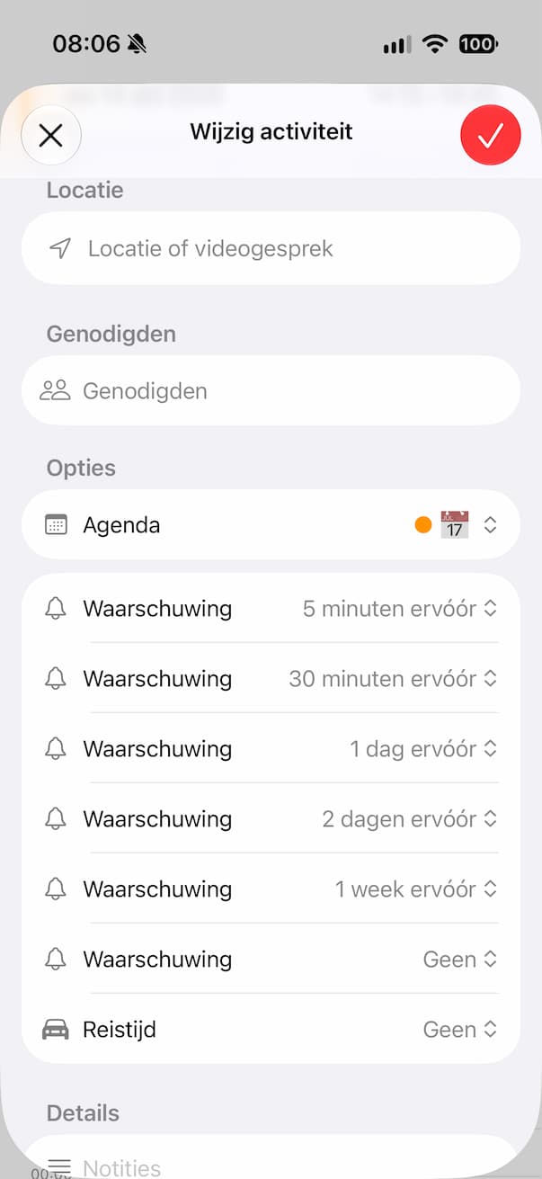 Extra waarschuwing instellen