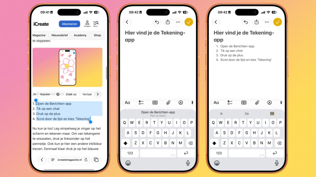 Drie iPhones met nieuwe functie om te plakken
