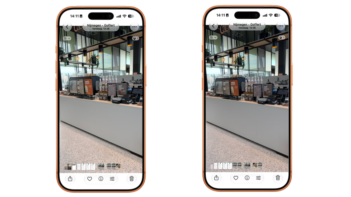 Twee foto's op iPhones met verschillende diafragmawaardes