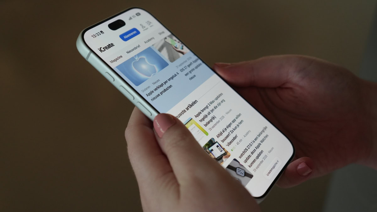 iPhone 18 Pro in hand, met website iCreate magazine