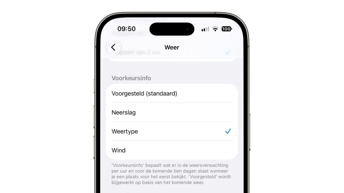 Voorkeursinfo in weer