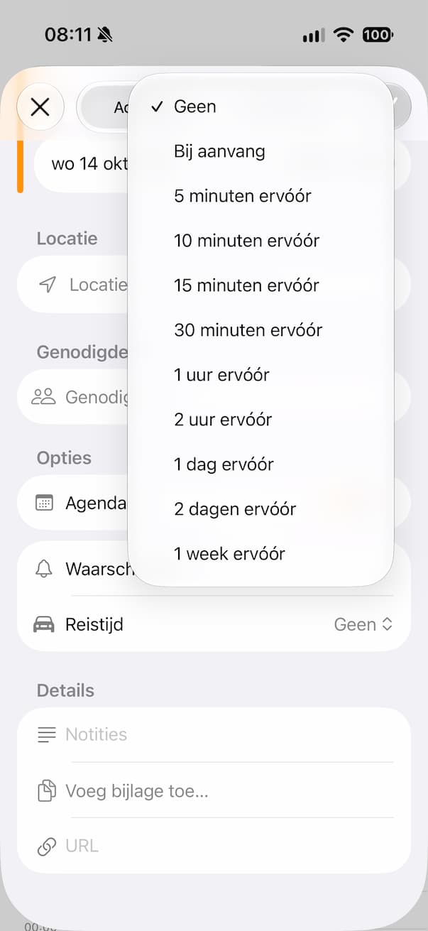 Waarschuwing instellen